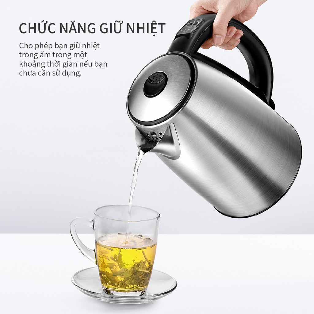 [Mã ELHADEV giảm 4% đơn 300K] Bình đun siêu tốc Lock&amp;Lock temperature control electric kettle 1.7L EJK136SLV