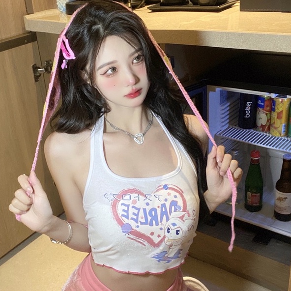 Áo Dệt Kim Hai Dây In Họa Tiết 【ZHELIHANGFEI】 Thời Trang Quyến Rũ Cho Nữ