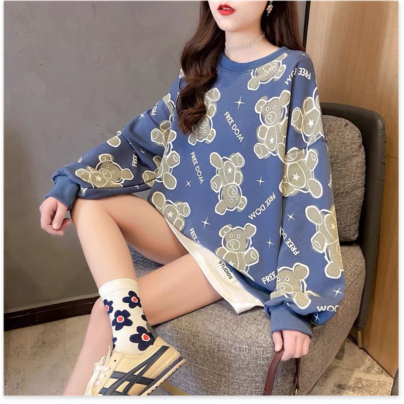 ÁO HOODIE PHỐI TÀ TRẮNG PHỦ MÔNG HỌA TIẾT GẤU TEDDY 3D THỜI TRANG GIỚI TRẺ