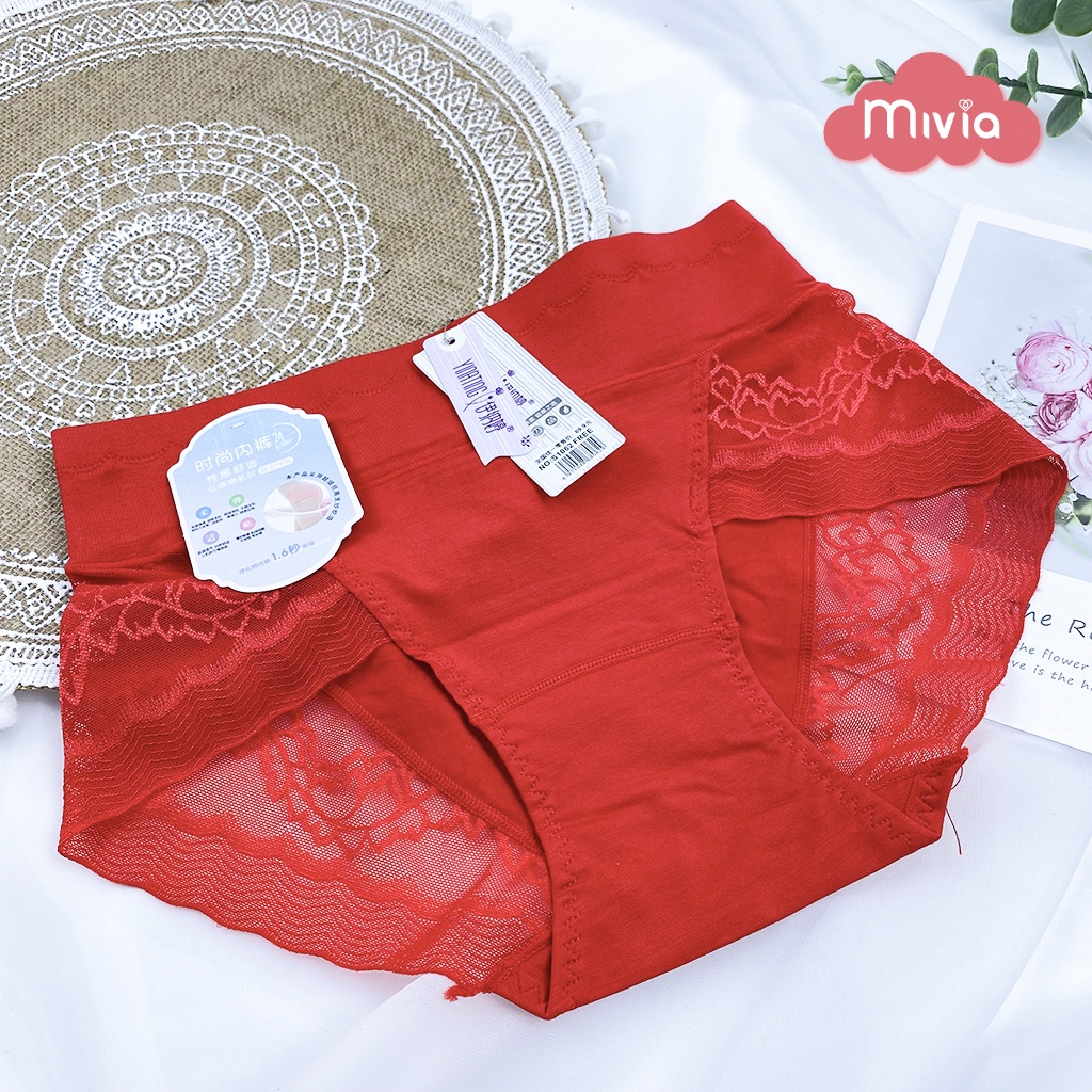 Quần lót nữ phối ren, quần lót cotton phối ren cạp cao gen bụng - freesize (v3:75-95cm)