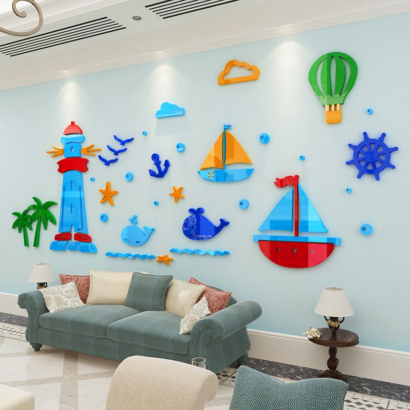 Tranh dán tường mica 3d decor khổ lớn ngọn hải đăng trang trí mầm non, phòng cho bé Nhiều Size - EPeBen