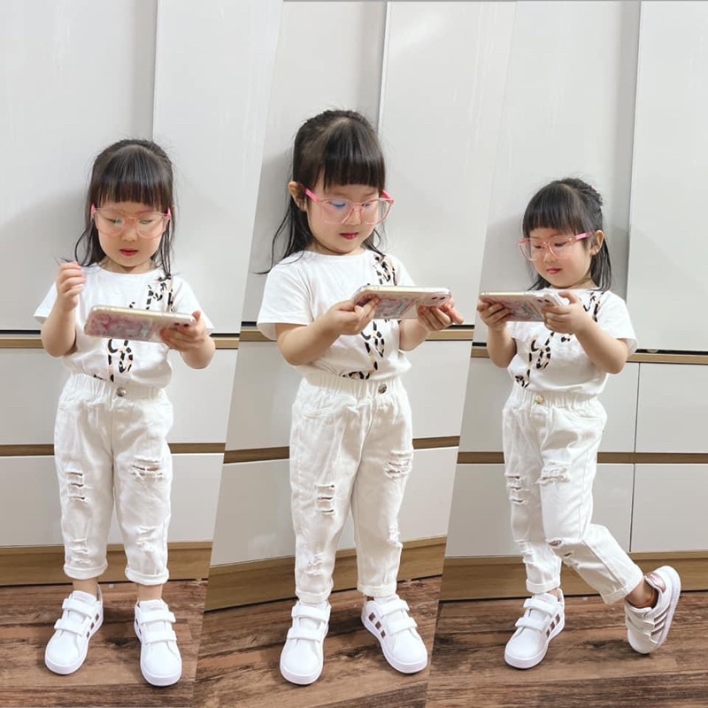 Quần Kaki Cho Bé , Quần Dài Rách Gối Co Giãn 2 Màu Đen - Trắng Cho Bé Trai,Bé Gái