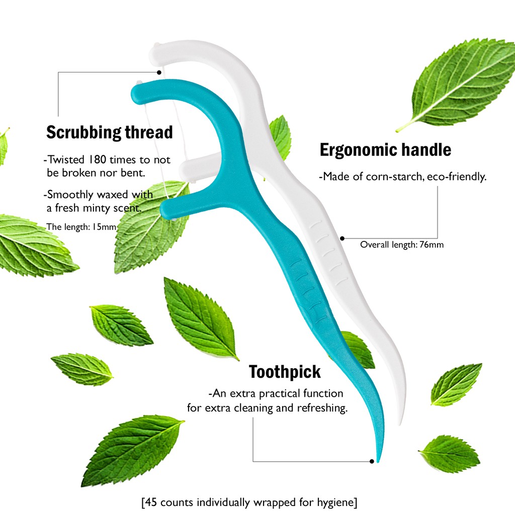 [TOOTH NOTE] Dental Mint Floss Picks(45pcs for a month x3), 2-in-1 function, eco-friendly, hygienic, individually packed picks