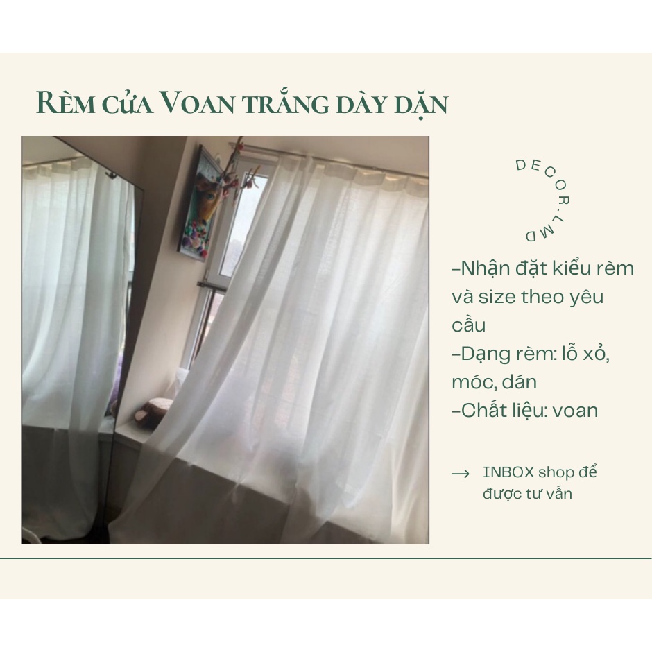 Rèm cửa sổ trắng trang trí phòng ngủ, rèm cửa vải voan trắng đẹp, Trang trí decor phòng