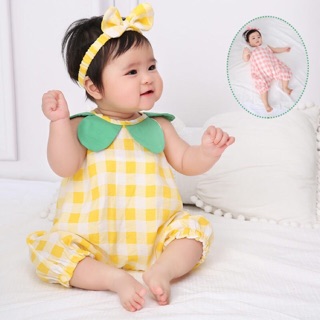 Set body đùi kẻ caro vàng kèm turban xinh xắn