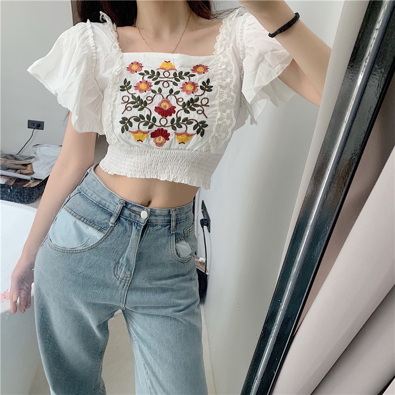 Áo crop top ngắn tay phong cách thời trang dành cho nữ