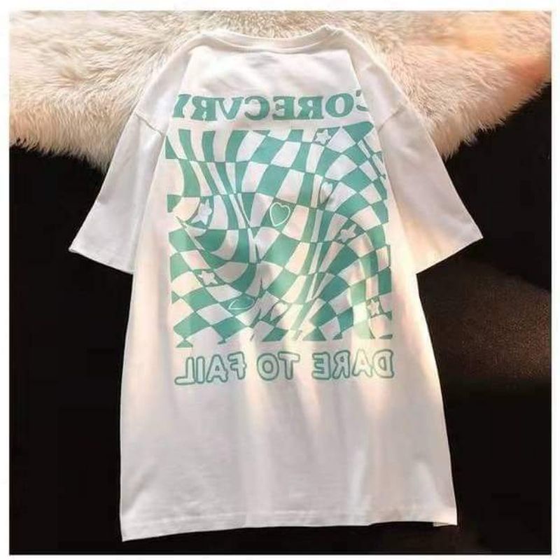 Áo phông nữ ulzzang in hình họa tiết bàn cờ xô lệch chữ Correcvy hãng local brand Trung