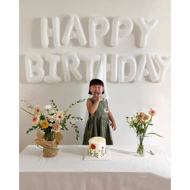 Bong bóng chữ Happy birthday màu trắng sữa, màu đen trang trí sinh nhật thôi nôi cho bé trai bé gái người lớn đẹp