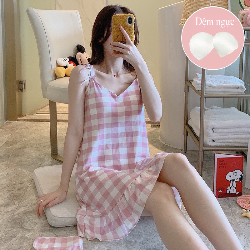 Váy ngủ 2 dây ngợi cảm mềm mịn có lót ngực, Váy ngủ sexy (TẶNG KÈM BỊT MẮT) | BigBuy360 - bigbuy360.vn