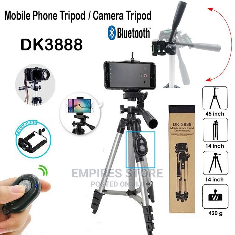 Tripod DK-3888 Ba Chân, Tặng Remote Kết Nối Bluetooth - Dùng Cho Máy Ảnh Và ĐT - Tripod Hợp Kim Nhôm - Bảo Hành 6 Tháng