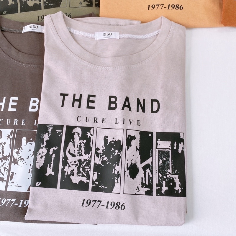 Áo phông 3158 nam nữ tay lỡ, áo thun ovesize form rộng chất cotton khô in chữ THE BAND