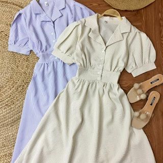 Đầm sơ mi cổ vest kẻ sọc phối tay phồng
Chất Liệu
- Kate

Số Đo
-Dài: 106 cm

-Ngang ngực: 96 cm

- Eo: co giãn tới 90cm
