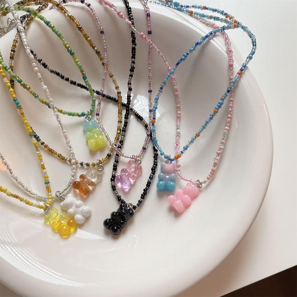MXGOODS Vòng cổ Xâu Hạt Mặt Hình Gấu Hoạt Hình Màu Gradient Phong Cách Bohemia Dành Cho Nữ