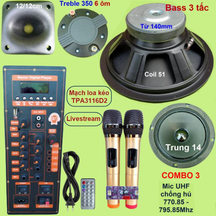 Mạch loa kéo 3 tấc đơn 3 đường tiếng TPA3116D2 150W LIVESTREAM - DSP lập trình chống hú