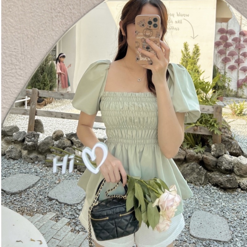 LAGOM - Áo kiểu peplum dún thân tay bồng chất kate hàn mềm mịn không nhăn (màu mới)