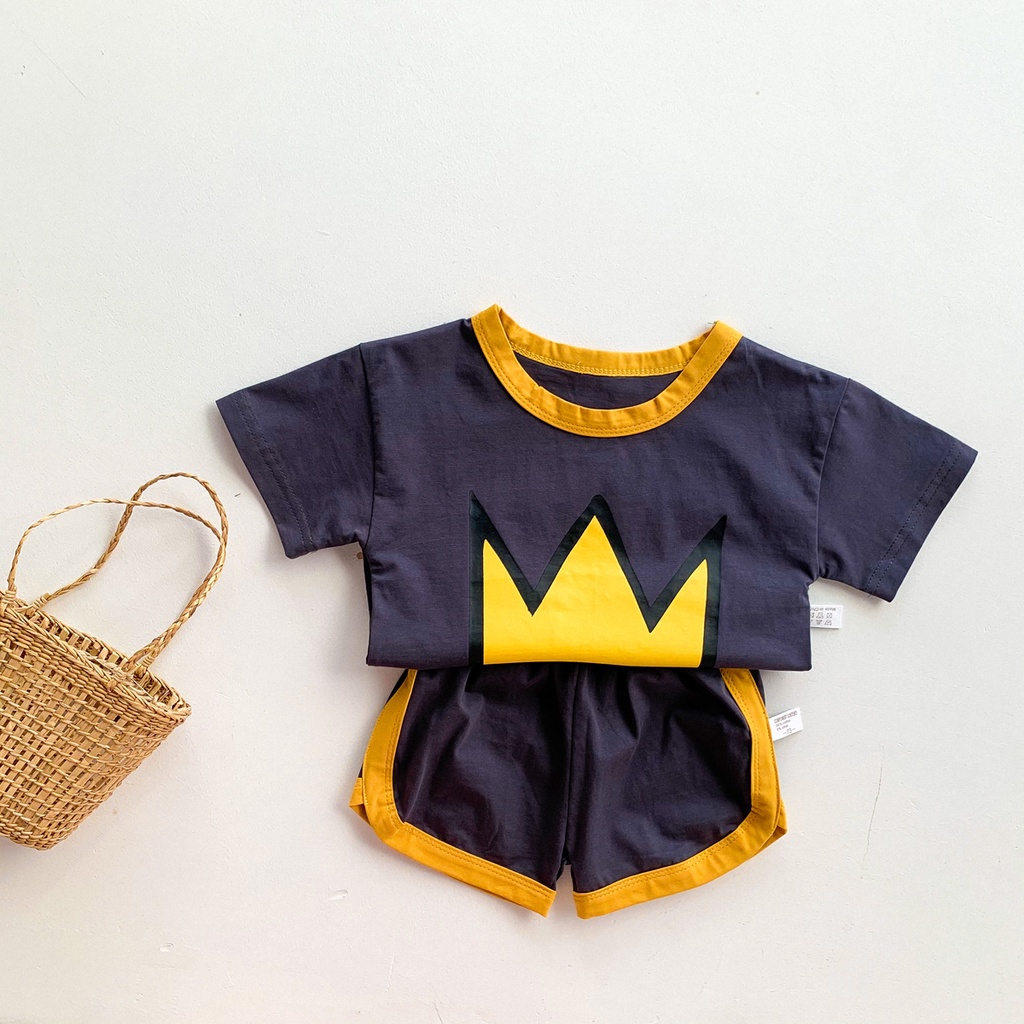 Set áo thun tay ngắn + quần short in hình vương miện dễ thương cho bé 0-4 tuổi