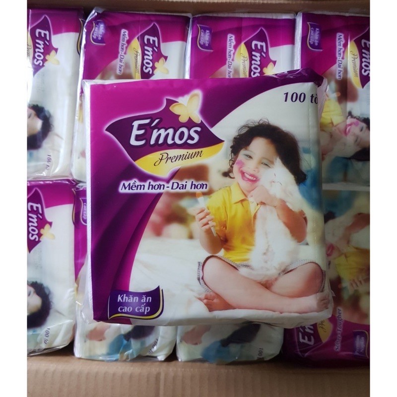 1 Thùng 30 gói khăn giấy ăn vuông Emos Premium 100 tờ kích thước 330x330