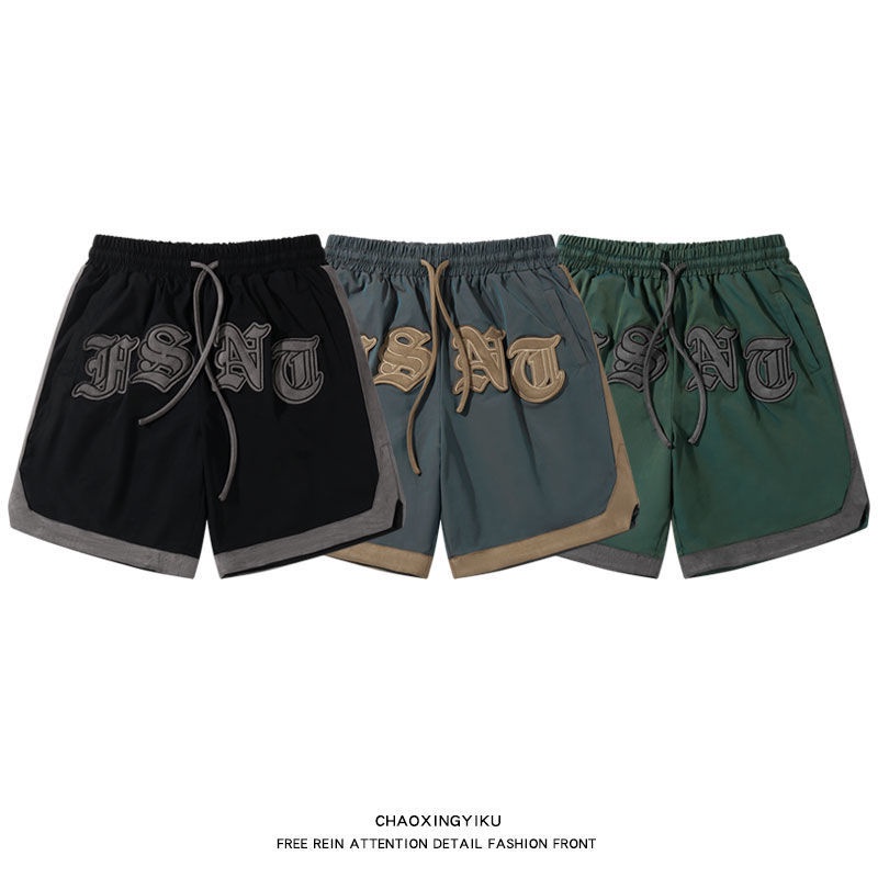 Quần Short Dáng Rộng In Chữ Phong Cách Retro Mỹ Trẻ Trung