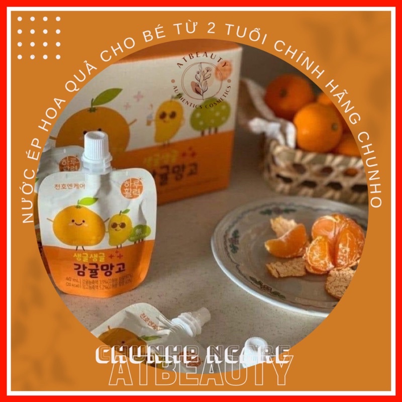 Nước ép trái cây cho bé từ 2 tuổi(xoài cam, táo cà rốt, nho việt quất, hồng sâm hoa lê chuông)chính hãng Chunho Hàn Quốc