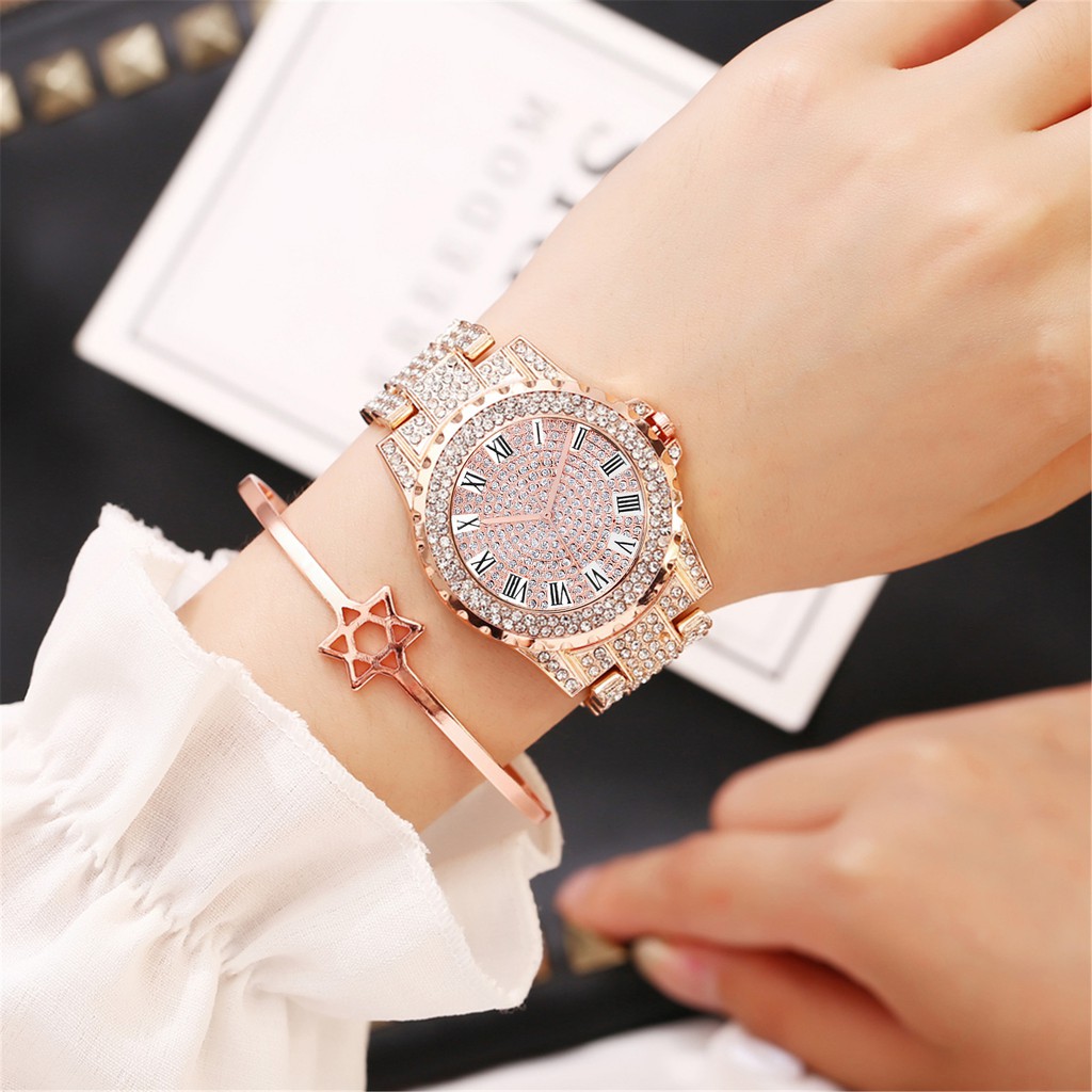 Đồng Hồ Quartz Nữ Đính Hột Xoàn Dây Thép Không Gỉ Sang Trọng