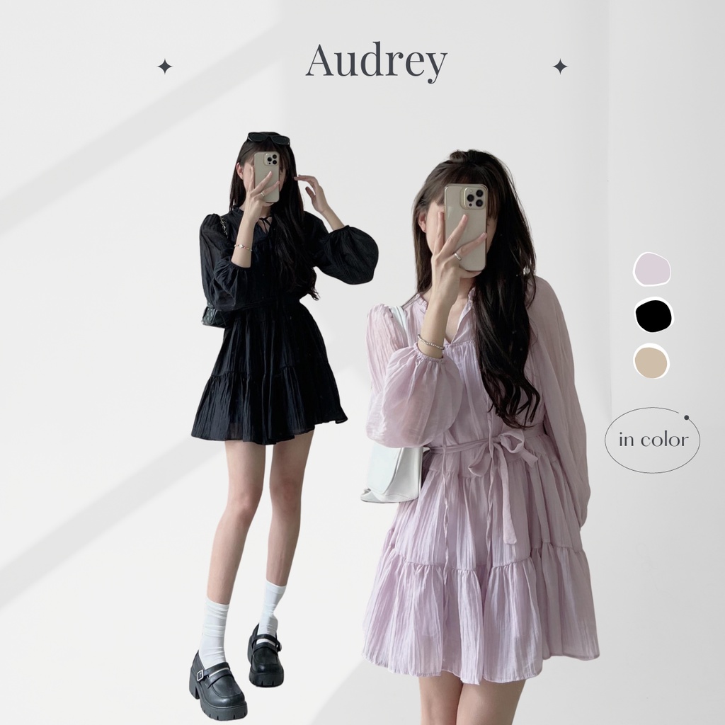 V3838 Váy tơ babydoll AUDREY hai lớp dáng xòe kèm đai thắt eo