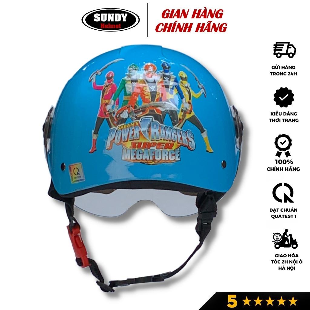 Mũ bảo hiểm cho bé có kính SUNDY, tem hình siêu nhân năng động, mạnh mẽ cho trẻ em từ 3-9 tuổi
