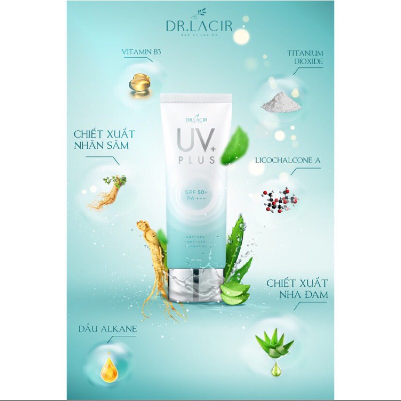 [hộp 60gr][mẫu mới] Kem Chống Nắng Sinh Học UV Plus BioHE Dr.Lacir SPF 50++ (dùng được cho mọi loại da)