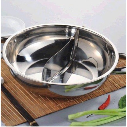 [ SIÊU HOT ] Nồi lẩu inox 2 ngăn 30cm kèm nắp kính - Đồ dùng nhà bếp tiện lợi đa năng