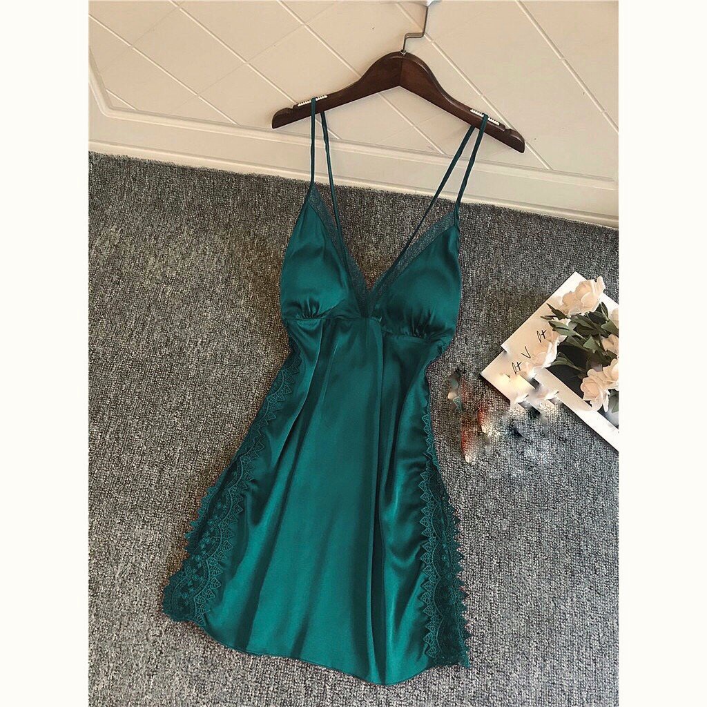 Đồ ngủ sexy / Đầm 2 dây phối ren eo, ngực phối lưới, chất liệu satin cao cấp loại 1, mềm mịn mát, freesize dưới 65kg Sex | BigBuy360 - bigbuy360.vn