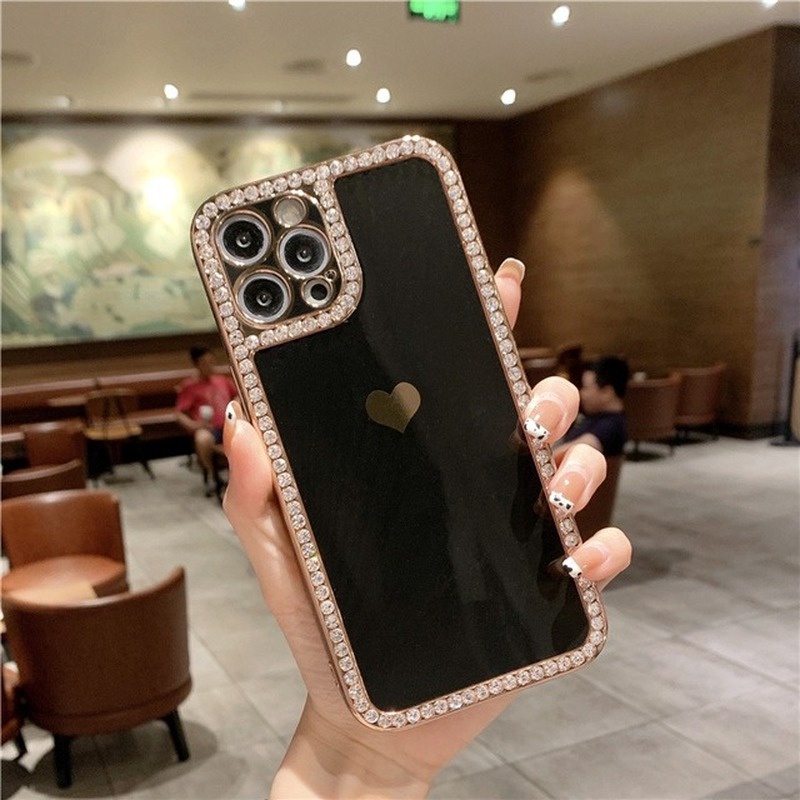 Ốp Điện Thoại Đính Đá Hình Trái Tim Dễ Thương Cho iPhone 11 12 13 Pro Max