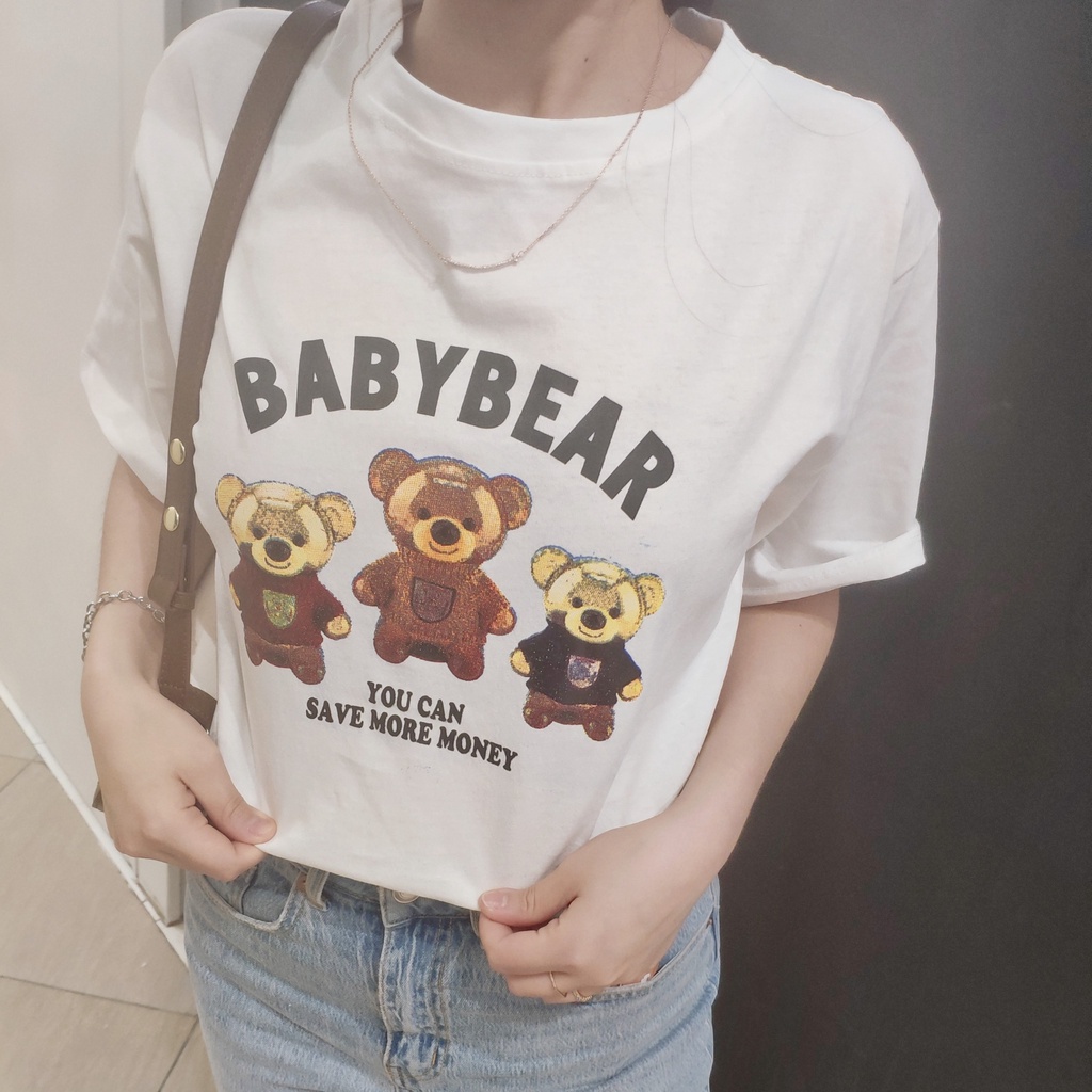 Áo phông unisex tay lửng Gấu Baby Bear đẹp hàng chuẩn Quảng Châu 3158 cao cấp thời trang nam nữ giá rẻ