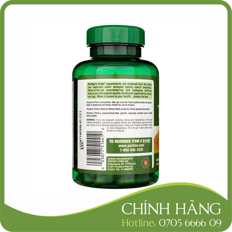Viên Tinh Bột Nghệ Turmeric 800mg Puritan's Pride 100 Viên