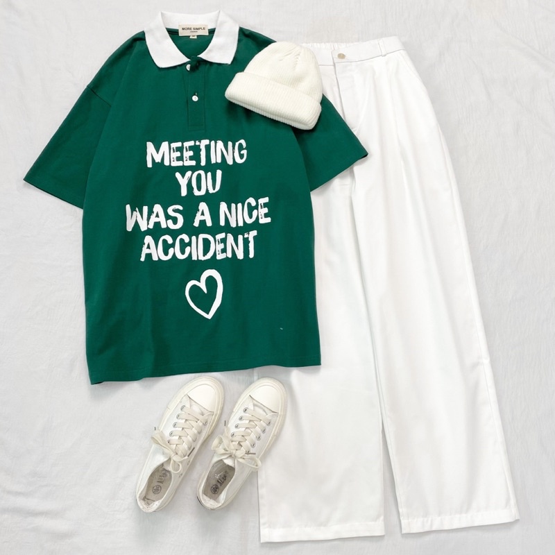 Polo Unisex MEETING màu XANH LÁ/TRẮNG form rộng ✳️ Chất thun da cá form nam nữ unisex/Áo thun có cổ Jaystoree