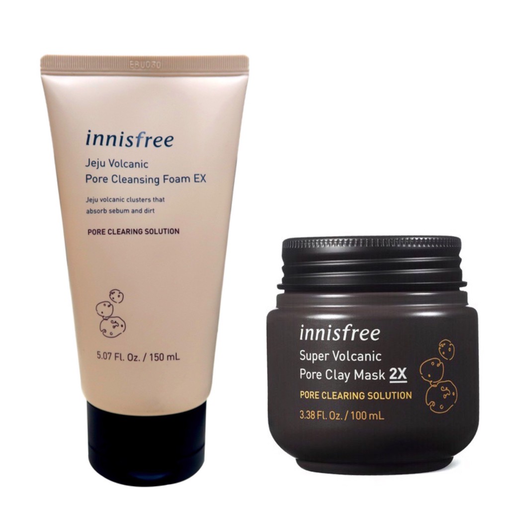 Combo Sữa Rửa Mặt + Mặt Nạ Đất Sét Innisfree Super Volcanic Pore Clay Mask 2X