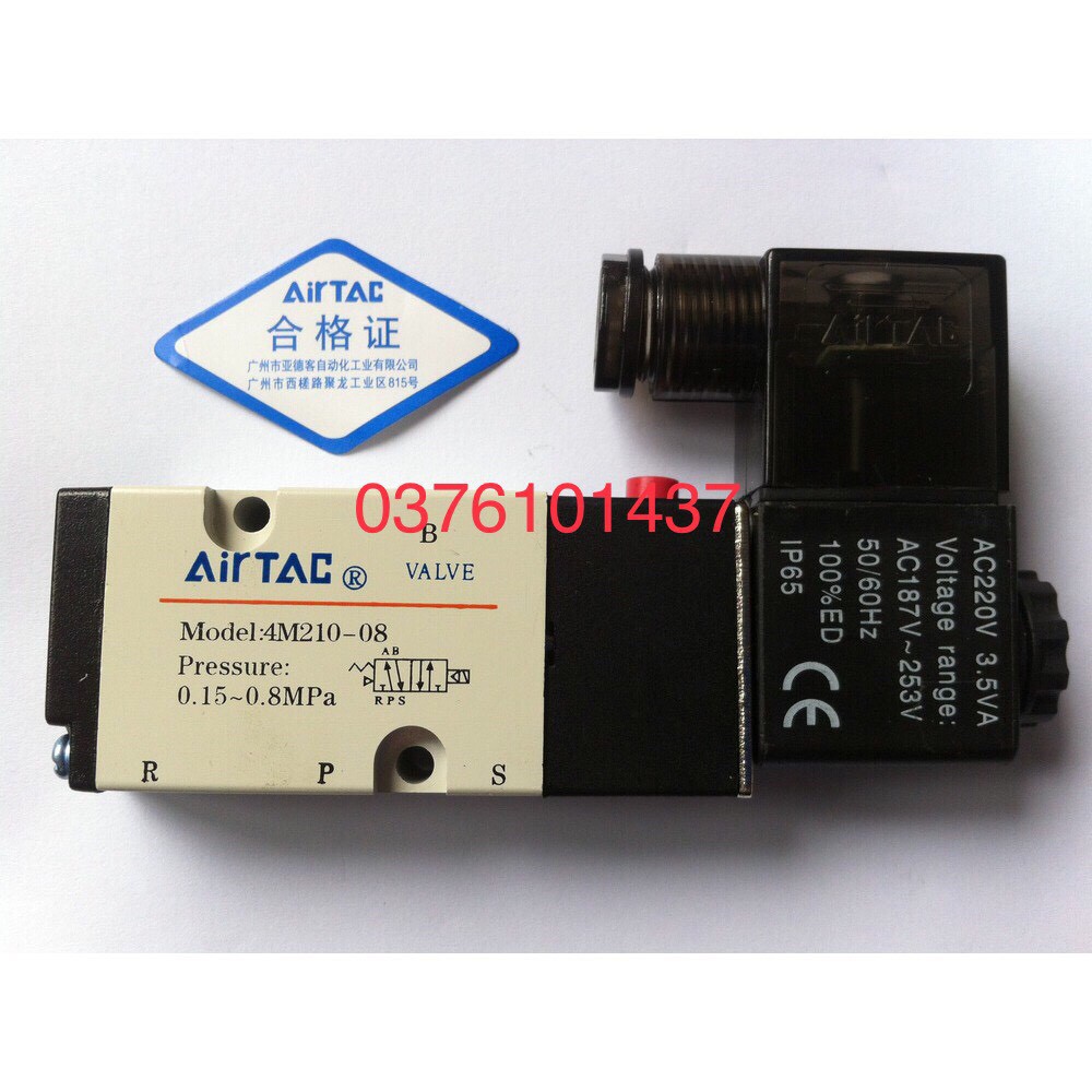 Van Điện Từ khí nén Airtac 4M210-08 220V, van điện từ điều khiển van hơi van khí van bướm.