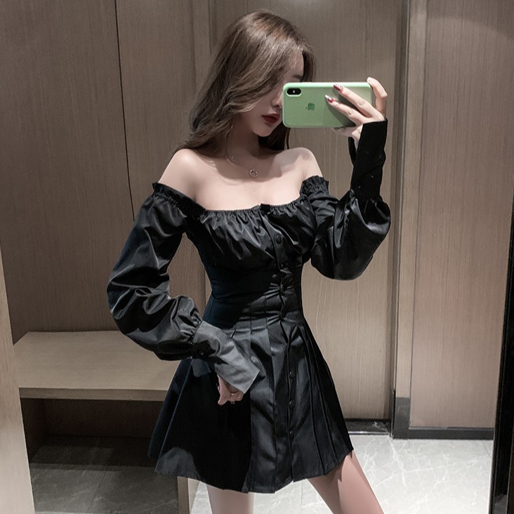 Đầm nữ sơ mi tay dài dáng xòe Emilyshop