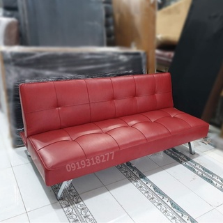 Ghế sofa giường đa năng giả da màu đỏ - sofa da gấp gọn thành giường chân inox