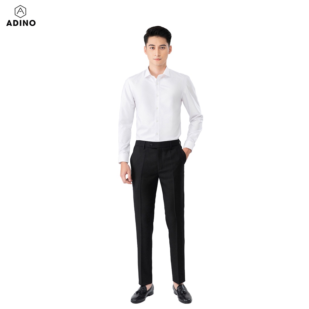 Quần âu nam ADINO màu đen ánh vải cotton cao cấp dáng slimfit trẻ trung lịch lãm QA38