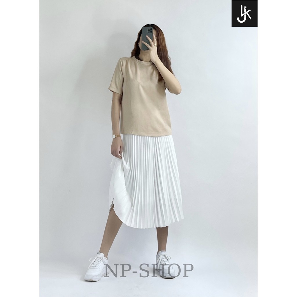 Chân váy nữ xếp ly dáng xoè NPSHOP, chân váy lưng cao xếp ly dáng dài NPCV004