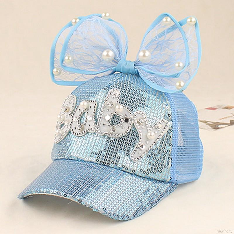 Mũ lưỡi trai phối lưới đính nơ đáng yêu cho bé