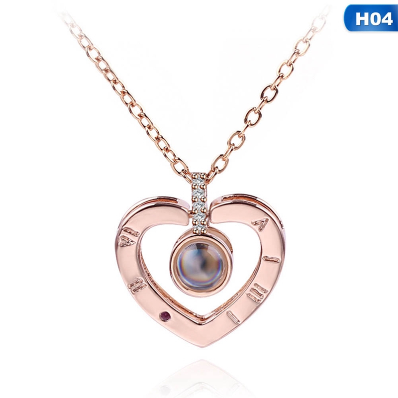 flowersqueen Dây Chuyền Mặt Trái Tim Khắc Chữ I Love You Bằng 100 Ngôn Ngữ