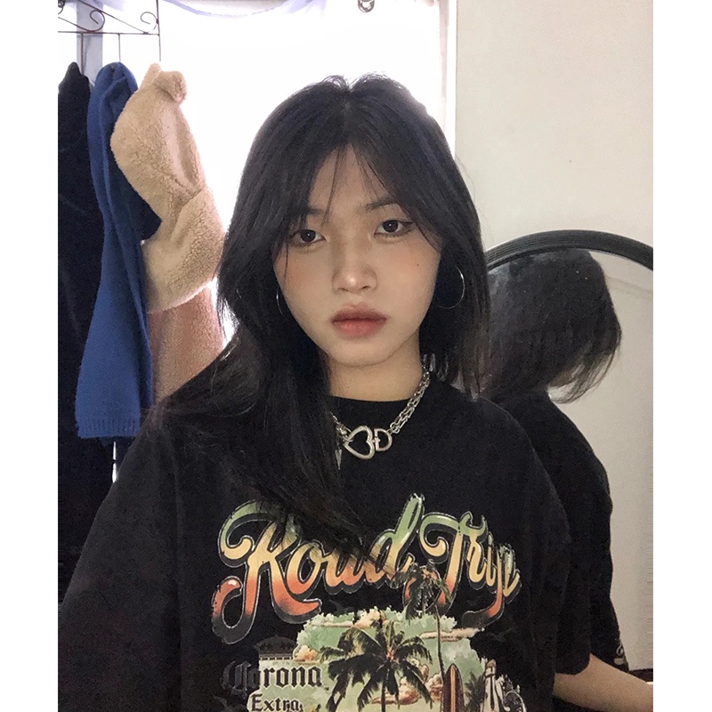 Áo Thun Tay Ngắn Dáng Rộng In Họa Tiết Thời Trang Hàn Quốc Xinh Xắn Cho Nữ