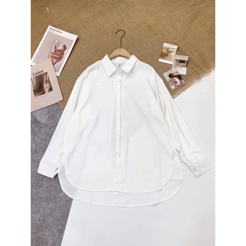 Áo sơ mi nữ trắng dài tay chất lụa hàn dáng suông TRƠN Basic Unisex ( ảnh thật/ video shop tự quay ) | BigBuy360 - bigbuy360.vn
