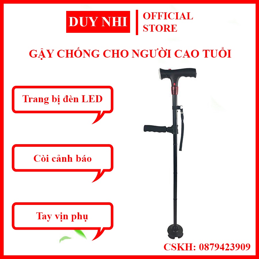 Gậy Chống Cho Người Già Cao Cấp Dạng Gấp Gọn - Có Kết Hợp Đèn Pin Và Tay Vịn Phụ, Đế Chống Trượt