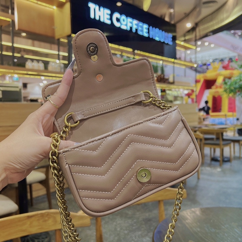 Túi đeo chéo mini nữ, túi Gc marmont tim 18cm dây xích hàng xuất dư