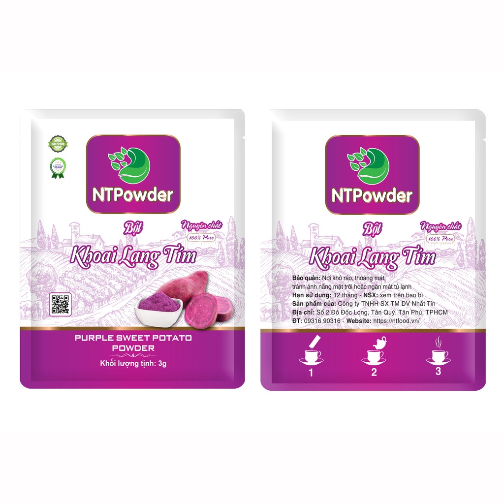 [Hộp 20 gói x 3g] Bột Khoai Lang Tím sấy lạnh nguyên chất NTPOWDER 60g - Nhất Tín Food