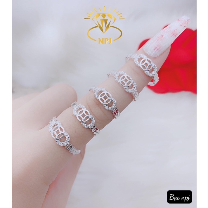 Nhẫn kim_tiền BNP bạc 3 đồng xu may mắn