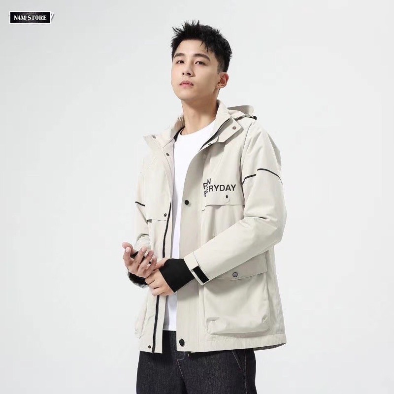 Áo măng tô vải nylon chống nước 3 lớp trần bông nhẹ ,mũ tháo rời  áo choàng  parka cộc thu đông 2020 từ n4mstore