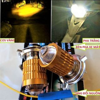 BỘ ĐÈN PHA XE MÁY SIÊU SÁNG CỐT VÀNG PHA TRẮNG
