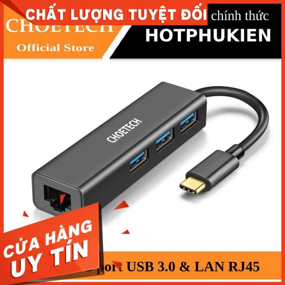 Hub Adapter chuyển đổi 4 in 1 Type-C ra 3 cổng USB 3.0 & cổng LAN RJ45 hiệu CHOETECH U02BK dùng cho Macbook / Laptop